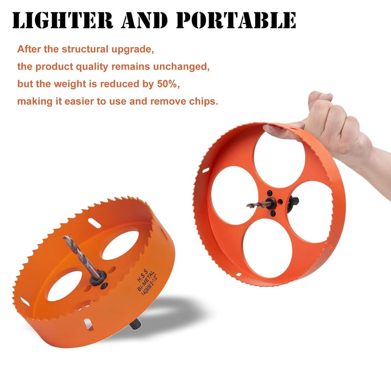 VIKITON 5.5 Inch Hole Saw with Arbor for Metal Wood Plastic, 5-1/2 in Bi-Metal Hole Cutter for Different Project with Smooth and Flat Drilling Edge, Fast Chip Removal,Lighter and Portable - Image 2